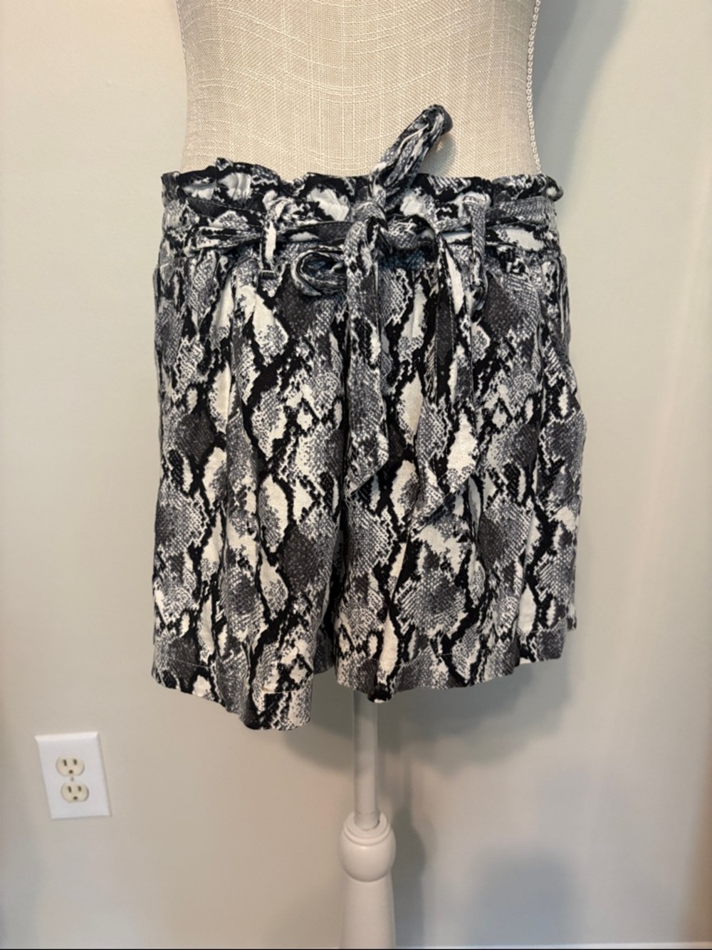 Jolt Black and White Snake Print Paperbag Waist Shorts